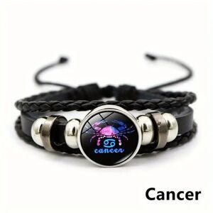Cancer Zodiac Bracelet Handwoven‎ Wax Rope and Leather Unisex